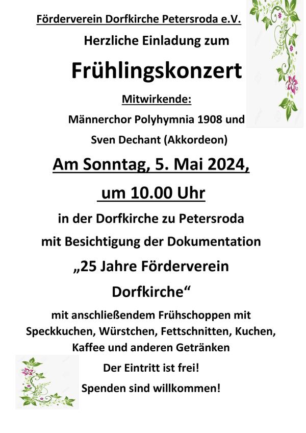 Bild vergrößern: Frühlingskonzert in der Dorfkirche zu Petersroda 2024 - Veranstaltungsplakat